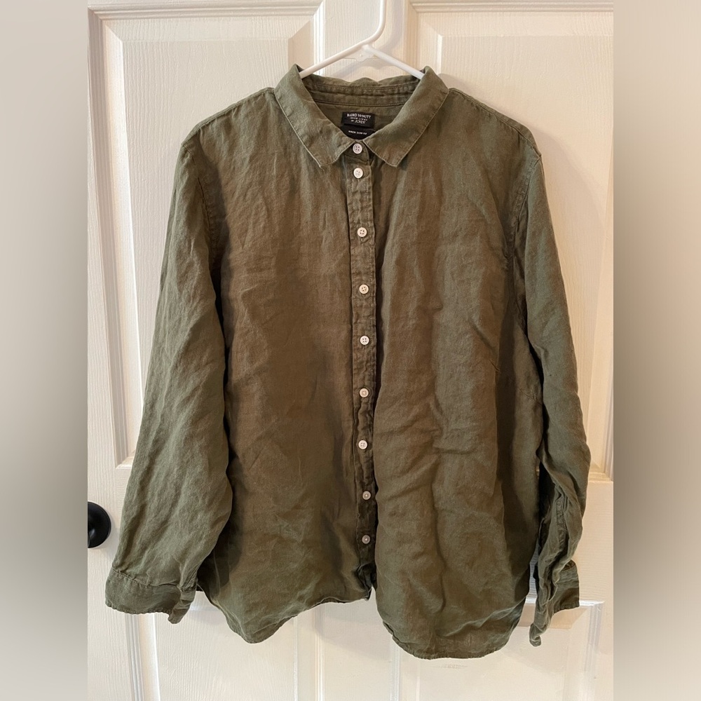 J. Crew Green Irish Linen Baird McNutt Wren Slim-Fit Button-Down Top